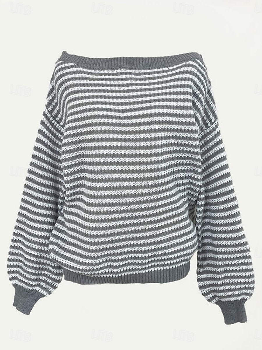Damen Pullover Lässig Weich Gestreift Gerippt U-Boot-Ausschnitt Gestrickt Langarm Normale Oberteile Stricken Outdoor Täglich Wochenende Schwarz Rote Herbst Winter 2025 - $28.99 –P12