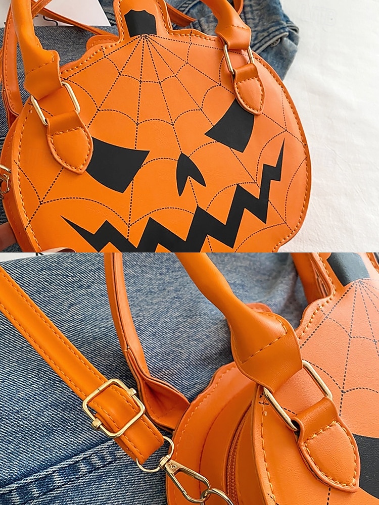 Halloween-pumpahandväska för kvinnor – söt axelväska med pumpamotiv och spindelnätsdesign, väska i konstläder för fest, cosplay och högtidskläder 2025 - $18.99 –P9