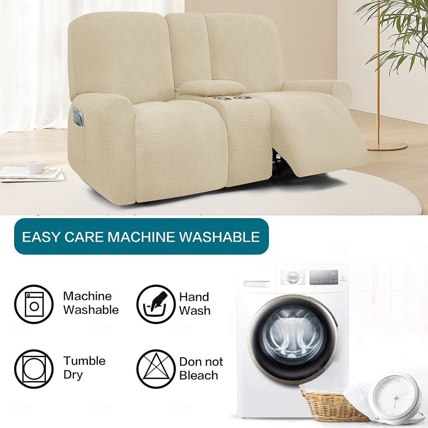 pokrowiec na fotel rozkładany z uchwytami na kubki - wzór siatki 5x5, nowoczesny fotel wypoczynkowy z niskim oparciem do salonu lub kina domowego 2026 - $78.99 –P5