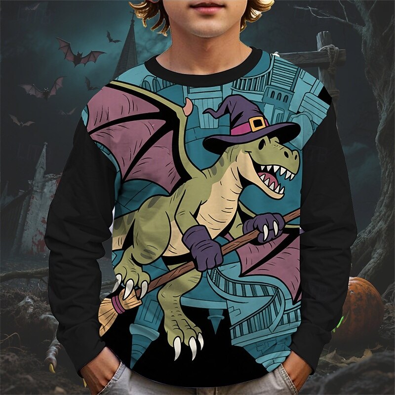 Halloween Pojkar 3D Tecknat Pumpa Dinosaurie T-shirt Långärmad Vår Höst Mode Grundläggande Barn 4-12 år Rund hals Utomhus Ledigt Dagligen Normal 2025 - $13.99 –P1
