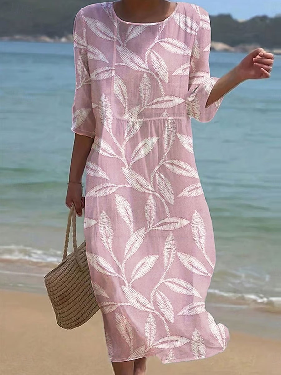 Női Maxi Ruha Kaftan 3/4 Hosszú Ujjú Környakú Lazac Átmeneti Ruha A vonalú Ruha Boho Normál Fitt Grafika Levél Sárga Rózsaszín Kék Lila Tavasz Ősz 2025 - $41.99 –P5