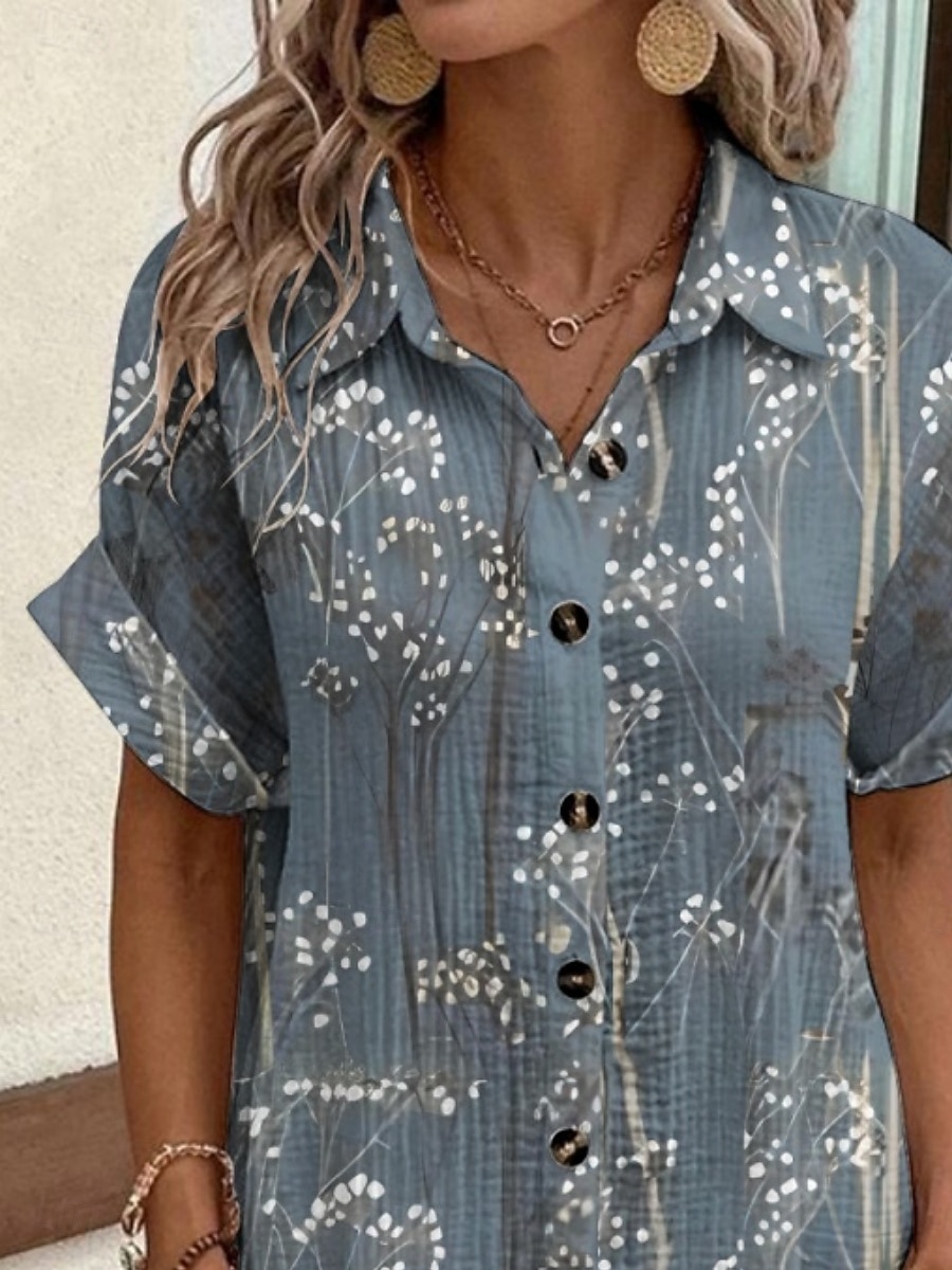 Femmes Mini Robe Robe Chemise Robe Décontractée Robe Imprimée Mode Moderne Quotidien Plage Week-end Coupe régulière Fleuri Manche Courte Col de chemise Bleu Été Printemps Automne de 2025 ? $35.99 –P2