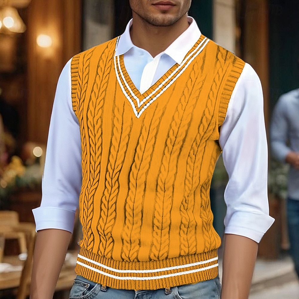 Pánské Svetrová vesta Šaty svetr Pulovrový svetr Vesta Pletený svetr Rýhovaný Kabel Plést Běžné topy Pletený Barevné bloky Do V Módní Na běžné nošení Dovolená Denní nošení Oblečení Podzim Zima Vínov 2025 - $21.99 –P5