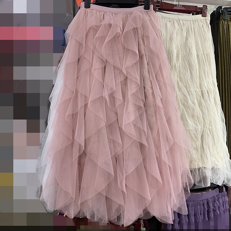 Damen Rock Schwingend Gazeröcke Mode Lässig Maxi Mittlere Hüfthöhe Röcke Einfarbig Unregelmäßiger Saum Mikroelastisch Urlaub Straße Aprikose Schwarz Weiß Rosa Frühling Polyester 2025 - $18.99 –P4