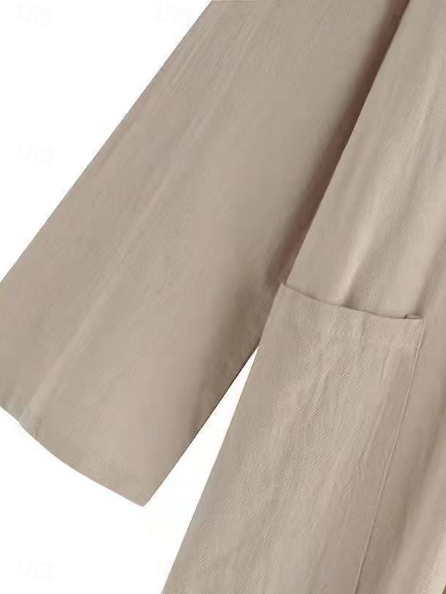 Γυναικεία Casual Jacket Άνετο Αναπνέει Τσέπη Καθημερινό Σκέτο Διακοπές Δρόμος Καθημερινά Ρούχα Εξόδου Ανοικτό Μπροστά Μακρύ Χωρίς Γιακά Κανονικό Μακρυμάνικο Εξωτερικά ενδύματα Θαλασσί Σομόν Γκρίζο 2025 - $27.99 –P7
