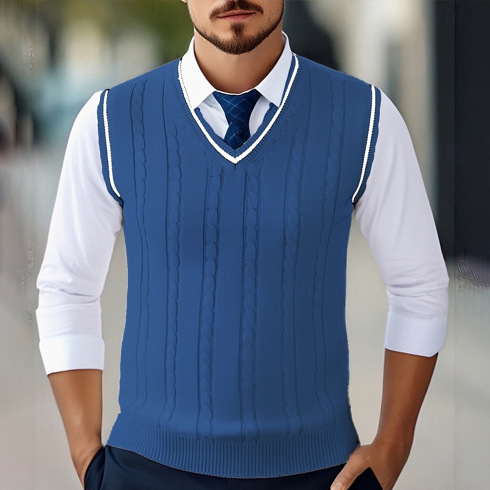 Herren Pullunder Kleid Pullover Pullover Weste Strickpullover Gerippt Zopfmuster Stricken Normale Oberteile Gestrickt Einfach V Ausschnitt Mode Lässig Urlaub Alltagskleidung Bekleidung Herbst Winter 2025 - $22.99 –P12