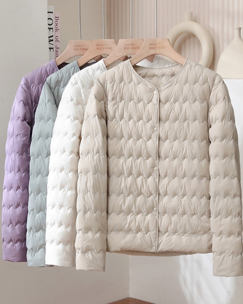 Pentru femei Fâș Cald Comfortabil Nasturi Modă Simplu Ieșire Sfârșit de săptămână Cu Un Nasture Regulat Crewneck Fit regulat Manșon Lung Îmbrăcăminte exterioară Roz Deschis Albastru Deschis Alb 2025 - $29.99 –P1