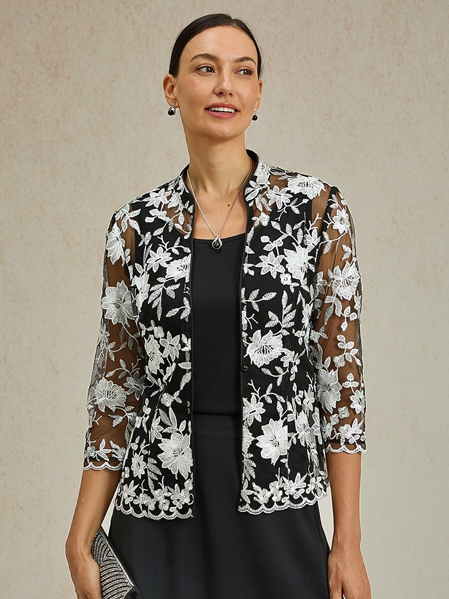 Femmes Hauts Élégants Hauts en dentelle Fleuri Élégant ancien Col haut Noir Été Printemps Automne de 2025 ? $79.99 –P9