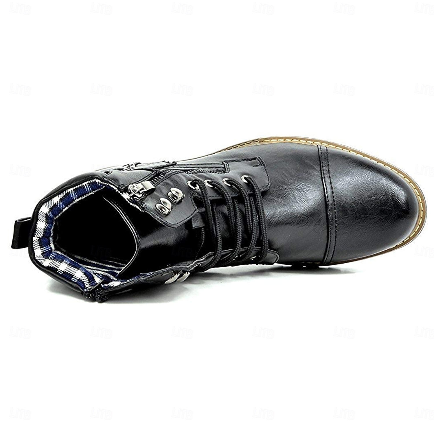botas de combate masculinas com zíper lateral e fivela - botas de cano curto com cadarço de moda casual para roupas urbanas e do dia a dia de 2025 por $59.99 –P5