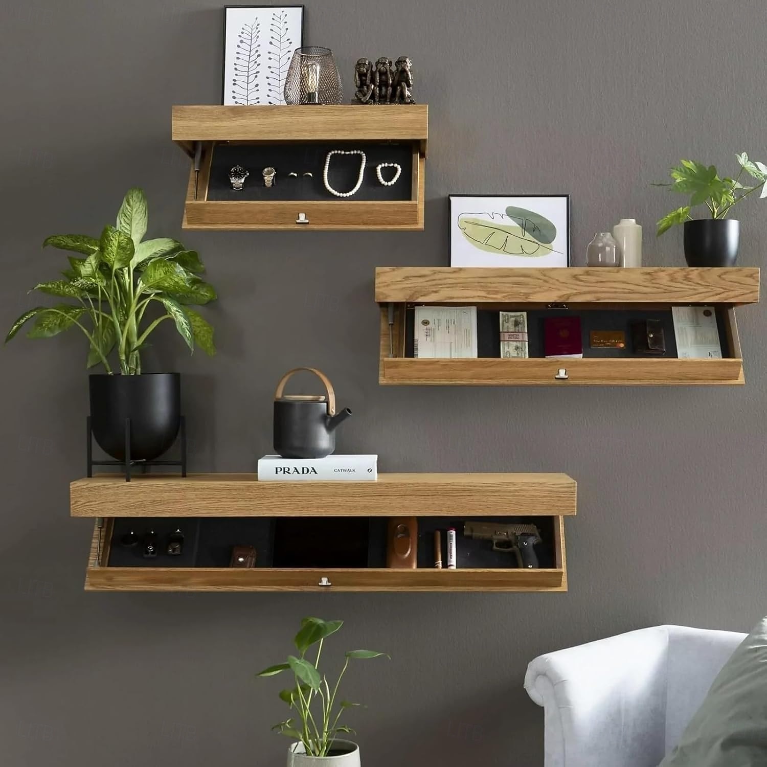 Étagères design avec compartiments, étagères flottantes cachées, solutions de rangement à compartiments dissimulés améliorées, panneau mural pour salon bureau, décoration d'étagère en bois de 2026 ? $92.99 –P11