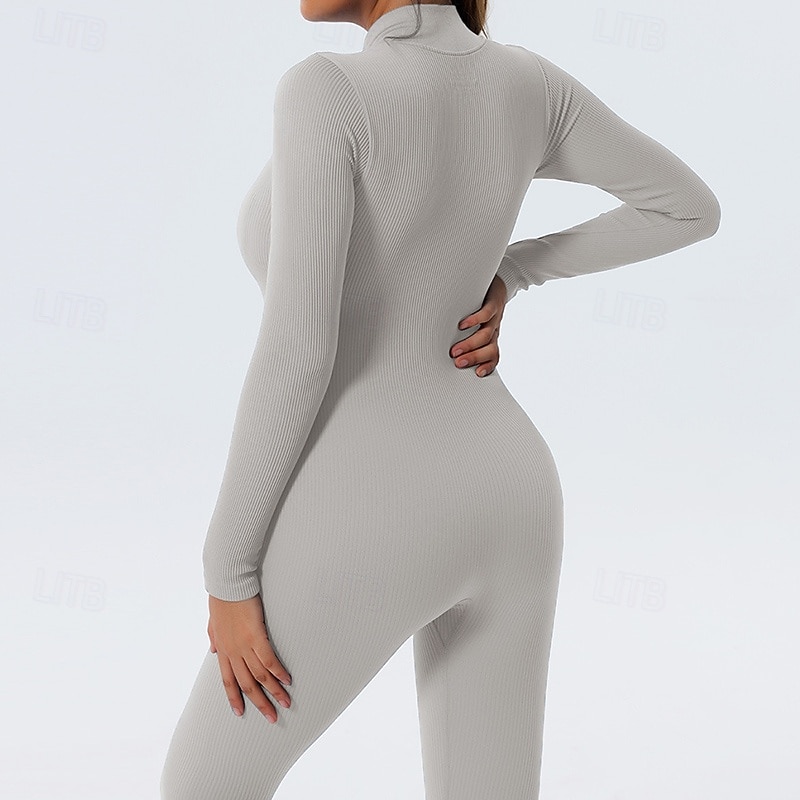 Damen Trainingsanzug Einteiliger Strampler Reißverschluss Einfarbig Bodysuit Herbst Schwarz Rosa Fitnessstudio sportlich Laufen Bauchkontrolle Atmungsaktiv Langarm Sport Sportkleidung 2026 - $32.99 –P15