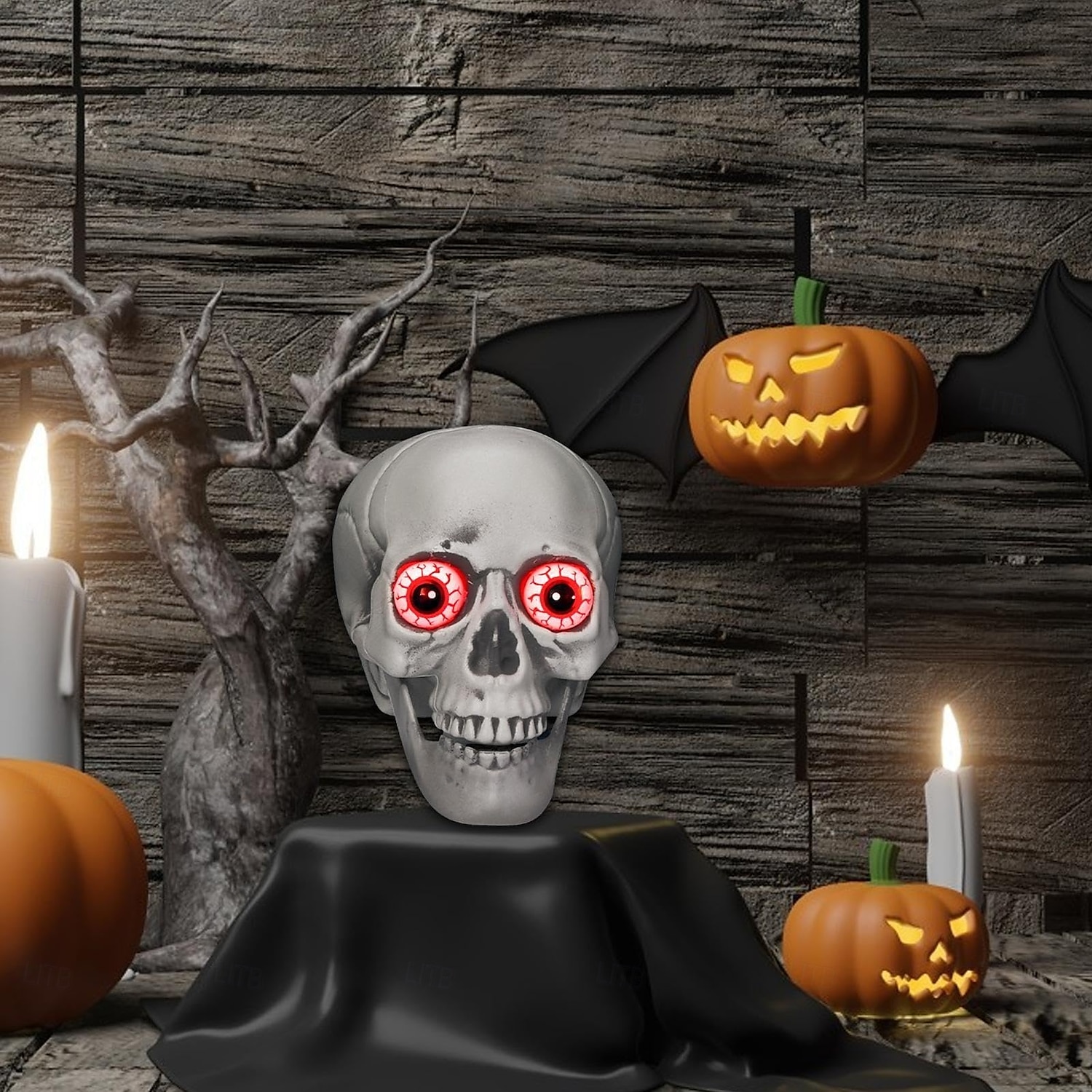 Mluvící lebky na Halloween - rozsvícená halloweenská dekorace s červenými očima a lebkami, sváteční halloweenské dekorace s červenými očima na párty 2025 - $24.99 –P2