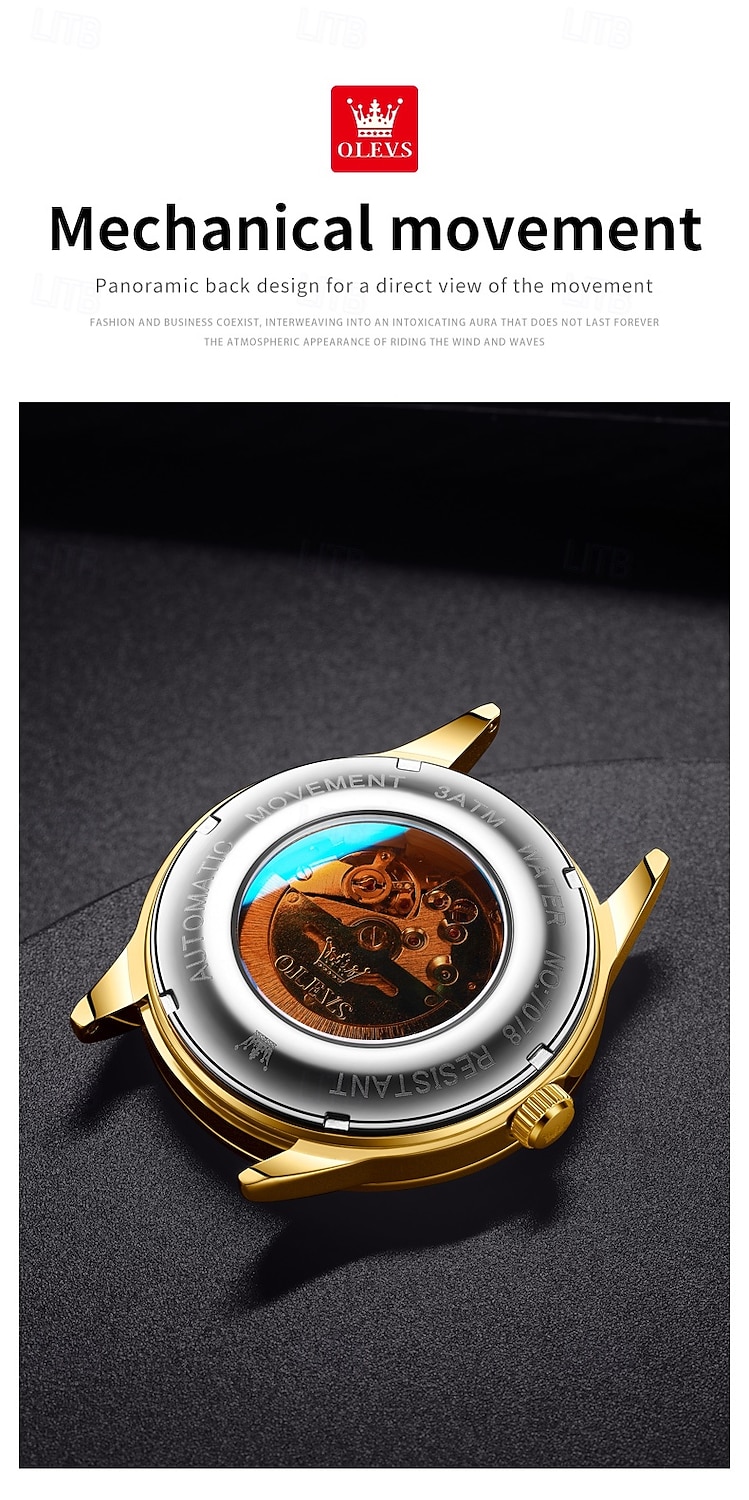 OLEVS Men Mechanical Watch Minimalist Fashion Business Wristwatch Automatic Self-winding Luminous Calendar Date Week Steel Watch 2026 - $98.99 –P6