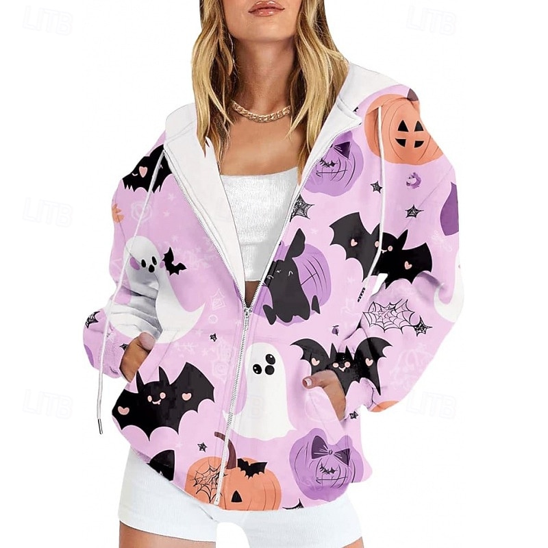 Mulheres Jaqueta casual Casaco com capuz Manter Quente Confortável Zíper Bolsos Imprimir Moda Flor Ao ar livre Para Noite Zíper Padrão Com Capuz Normal Manga Longa agasalhos Preto Roxo Laranja Outono de 2025 por $22.99 –P3