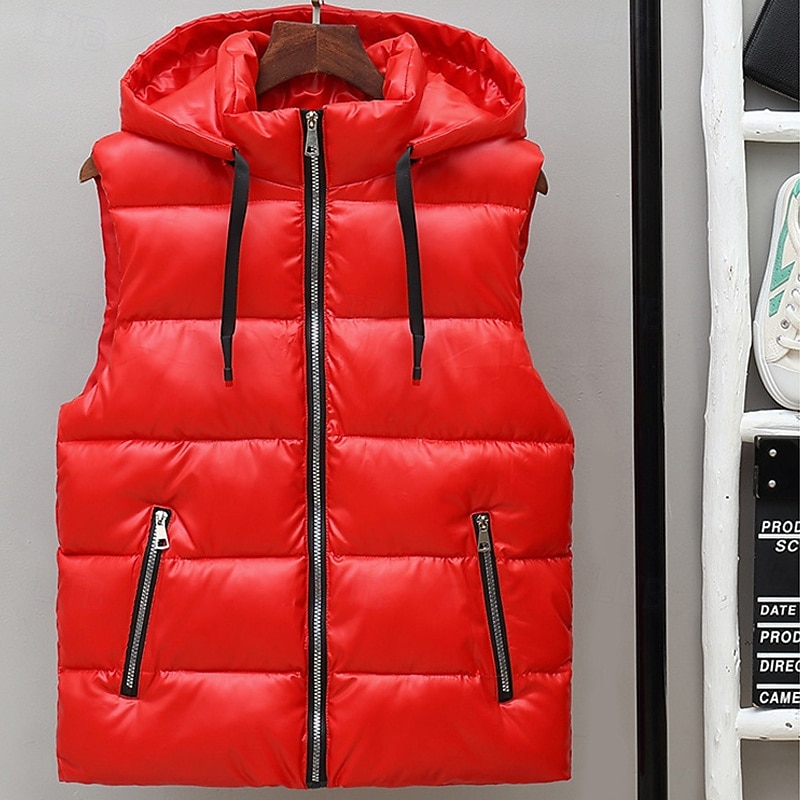 Per uomo Gilet imbottito Gilet Vacanza Quotidiano Data Moda Casual Autunno & Inverno Tasca Nylon Caldo Confortevole Tinta unica Cerniera Con Cappuccio Vestibilità regolare Argento Nero Rosso Argento del 2026 a $34.99 –P12