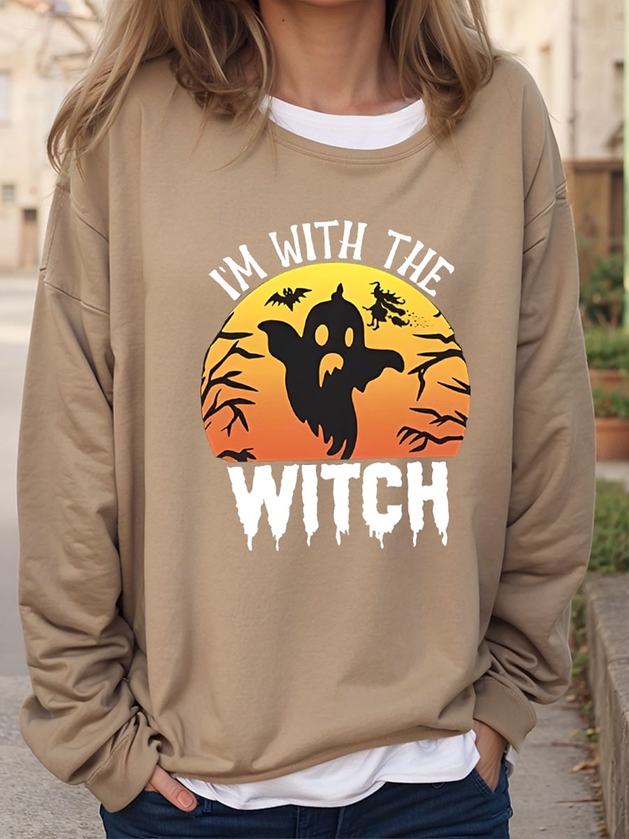 Sweatshirts Femme Halloween Graphique Chauve-souris Lettre Vintage Mode Décontractée Manches Longues Col Ras du Cou Tops Normaux Imprimé Décontracté Noir Rouge Marron Vert Kaki Automne Hiver de 2025 ? $24.99 –P5