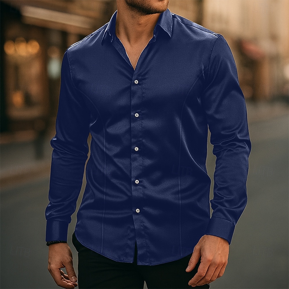 Per uomo Camicia Come la seta Camicia in raso Camicia elegante Camicia casual Camicia con Bottoni Semplice Matrimonio Abbigliamento casual alla moda Nero Bianco Giallo Rosa Manica Lunga Bavero del 2025 a $21.99 –P16