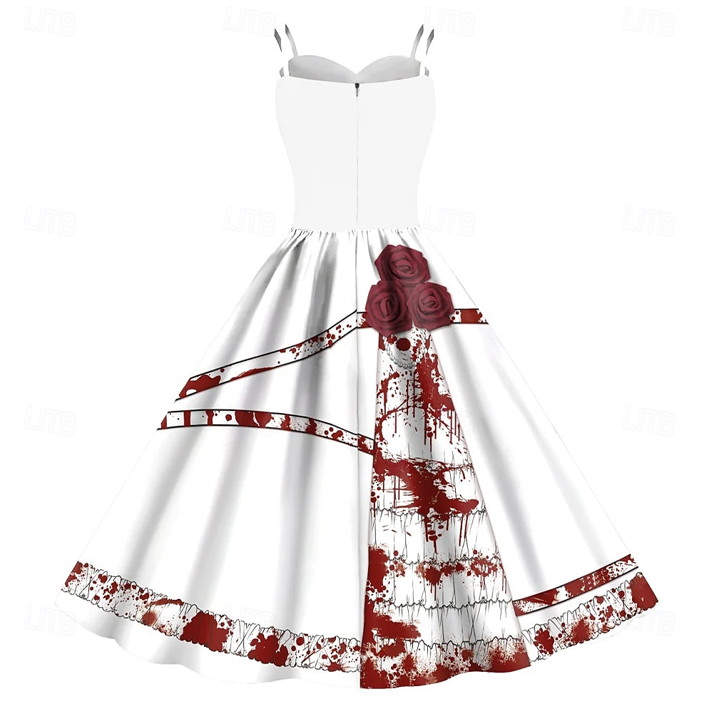 2025年 女性用スカルプリントミニドレス Aラインドレス カジュアル デイリー ホリデー レギュラーフィット スカル ノースリーブ スパゲッティストラップ ブラック ホワイト ワイン サビレッド 夏 春 秋  コレクション – $29.99 –P17