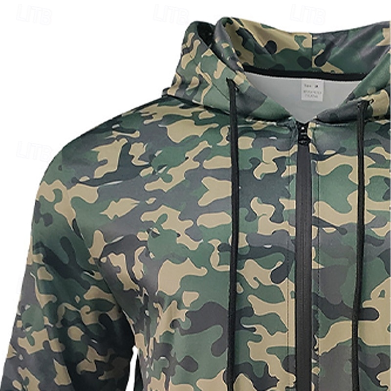 Per uomo Felpa con cappuccio Felpa con cappuccio a zip intera Felpa con cappuccio mimetica Verde mimetico Con Cappuccio Mimetico Cerniera Tasca Sport & Outdoor Casuale Quotidiano Streetwear Cool del 2025 a $32.99 –P3