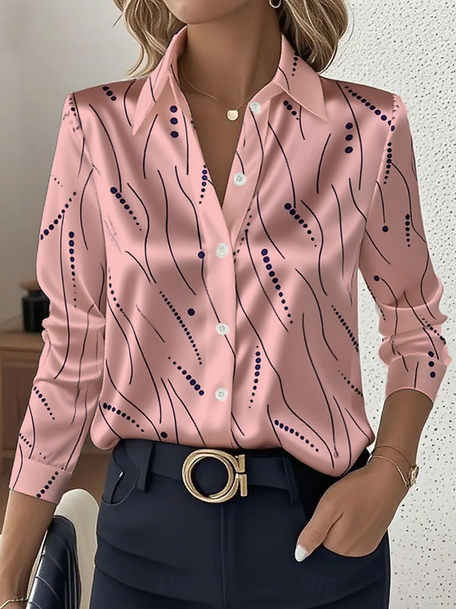 Dame Skjorte Arbeidsskjorter Grafisk Geometrisk Elegant Stilfull Fritid Langermet Skjortekrage Vanlige topper Arbeid Festkveldsklær Daglig Glimmer Hvit Rosa Blå Oransje Grønn Vår, Høst, Vinter, Sommer 2025 - $35.99 –P3