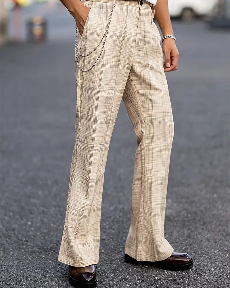 Herren Anzughose Hose Chinos Tasche Knöpfe Karomuster Komfort Formell Party Arbeit Mode Klassicher Stil Khaki Mikroelastisch 2025 - $27.99 –P4