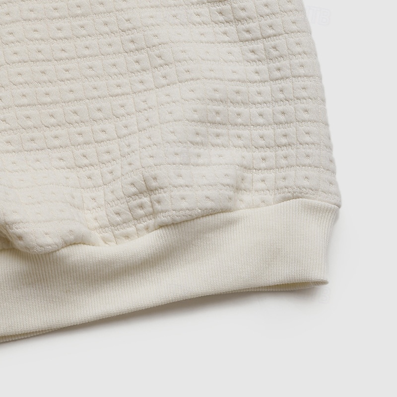 Hanorac textură pentru femei, hanorac tip waffle, pulover, hanorace, streetwear, simplu, casual, mânecă lungă, decolteu în V, topuri regulate, ieșiri în oraș, nasturi, bej, toamnă 2025 - $31.99 –P9
