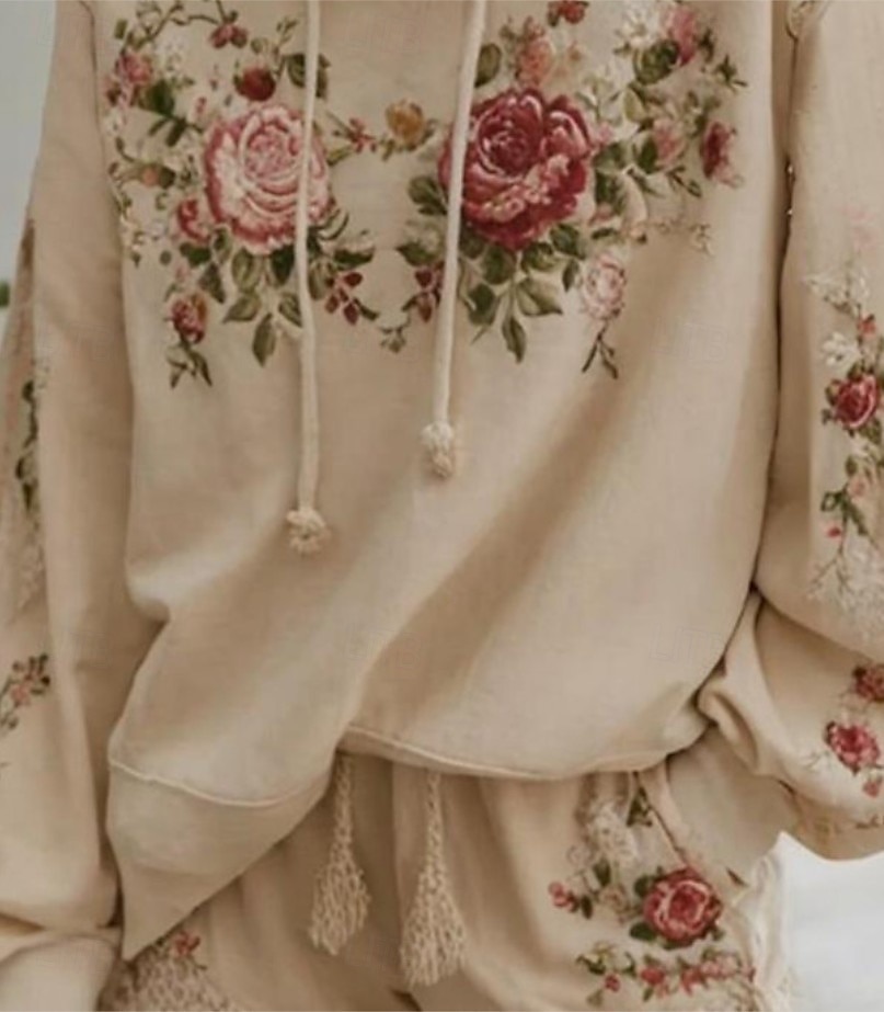 Kvinners 3D Print Hetter Pullover Sweatshirt Overdimensjonert Langermet Kledelig Grafisk Blomster Varm Aktiv Hetter Vanlige Topper Gate Hverdagsklær Patchwork Beige Vår Høst Vinter 2025 - $24.99 –P2