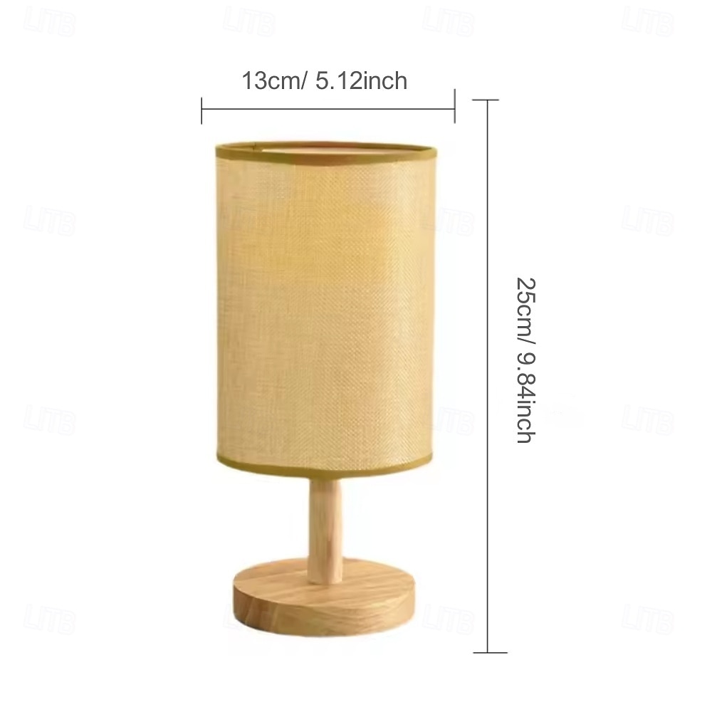 asztali lámpa kis éjjeli lámpa éjjeliszekrény lámpa natúr kerek fa talppal &vászon anyagból készült ernyő, USB-s éjszakai fény hálószobába, nappaliba, gyerekszobába 2026 - $15.99 –P3