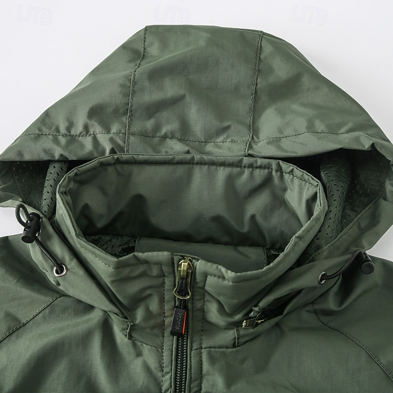 Homens Blusão Capa de chuva Casaco Shell Prova-de-Água Leve Casual Esportes Acampar e Caminhar Bordado Bolsos laterais Zip Frente Outono Inverno Com Capuz Manga Longa Preto Verde Caqui de 2025 por $44.99 –P6