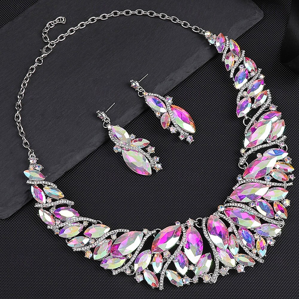 Conjunto de Jóias 2 Com Strass cromada Brincos Colares Mulheres Elegante Vintage Moda Estilo vintage Clássico Conjunto de jóias Para Casamento Festa Ocasião Especial de 2025 por $24.99 –P12
