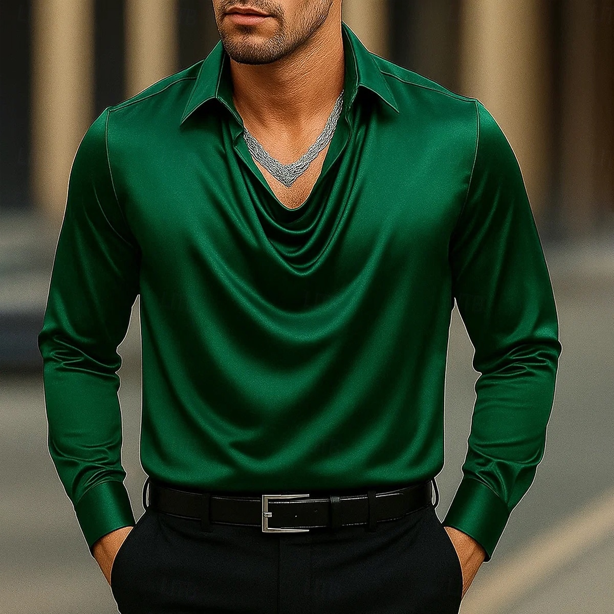 Per uomo Camicia Come la seta Camicia in raso Camicia casual Semplice Formale Matrimonio Argento Nero Oro Verde Manica Lunga Bavero Primavera & Autunno Tutte le stagioni Abbigliamento Arricciato del 2025 a $21.99 –P6
