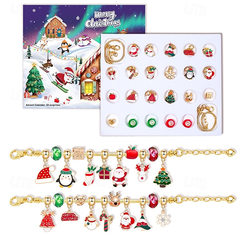 Brățări calendar de Advent de Crăciun 2025 pentru fete, kit de confecționare bijuterii DIY de 24 de zile cu 22 de mărgele cu pandantive și 2 brățări reglabile, cadou de numărătoare inversă de Crăciun 2025 - $18.49 –P3
