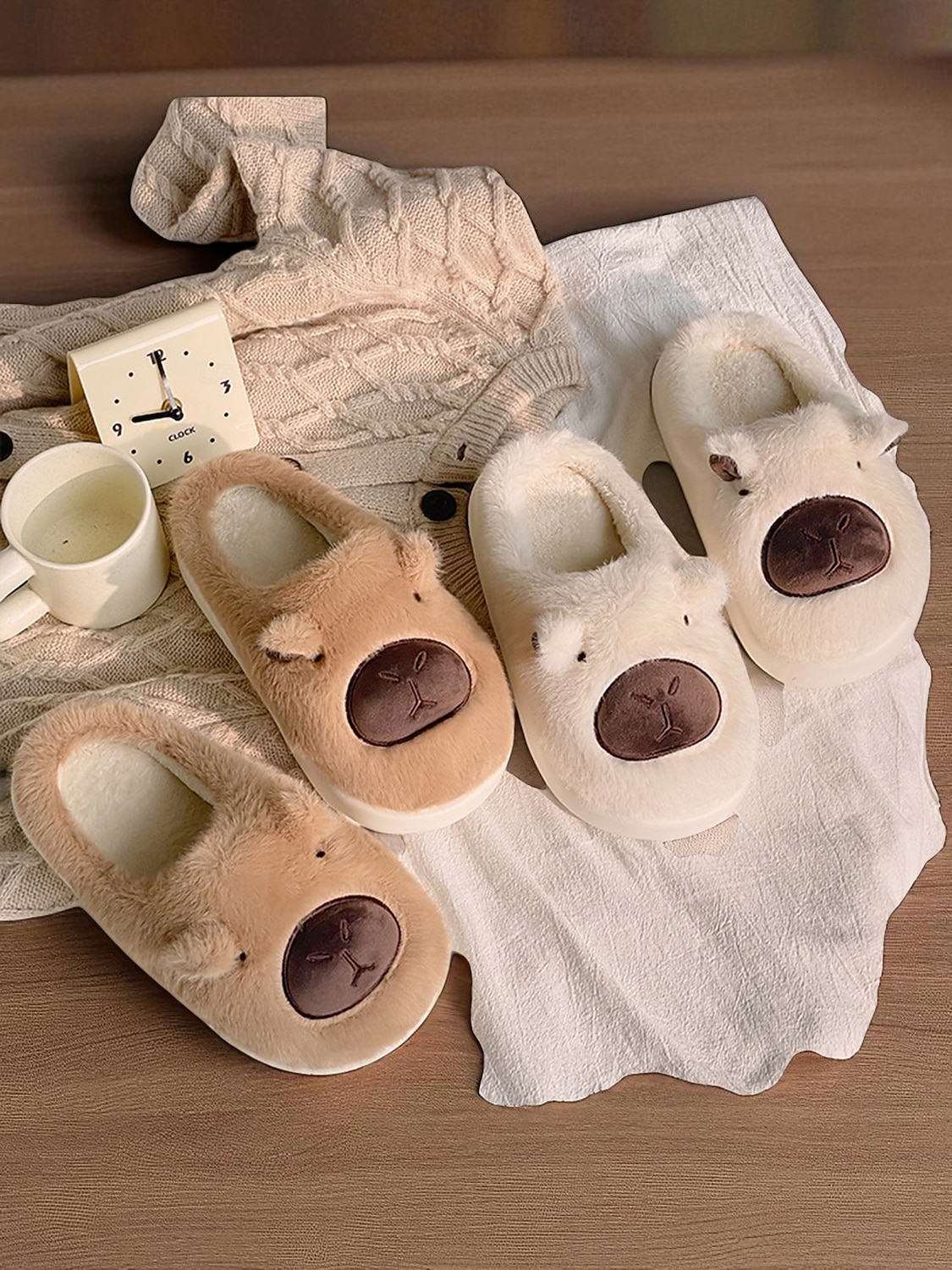 Papuci de pluș pentru femei cu ursuleți capibara – pantofi de interior din fleece călduroși cu design drăguț cu animale, pentru casă, dormitor și zile confortabile de iarnă 2025 - $18.99 –P3