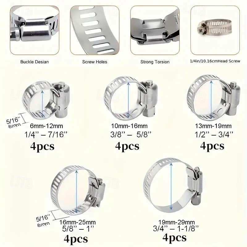 20 morsetti per tubi a vite senza fine in acciaio inossidabile – regolabili da 1/4" a 1-1/8" (6-29 mm), fascette metalliche resistenti per tubi flessibili del radiatore, tubi e linee del carburante del 2025 a $12.99 –P2