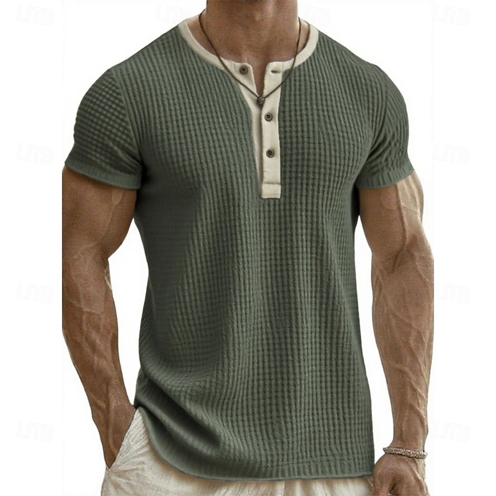 Pánské Tričko Henley Trička Tričko Top Krátký rukáv Henley Léto Podzim Retro Módní Designové Nostalgický Móda Retro Dovolená ulice Jdeme ven Černá Bílá Světlá růžová Top tričko pro muže 2025 - $26.99 –P6
