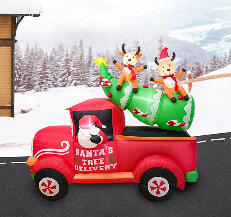 1 peça 2m * 1,8m Papai Noel de Natal dirigindo uma bicicleta vermelha carregando renas sentadas na árvore de Natal com luzes que emitem ar inflável modelo interno e externo pátio festa atmosfera luzes de 2025 por $121.99 –P3