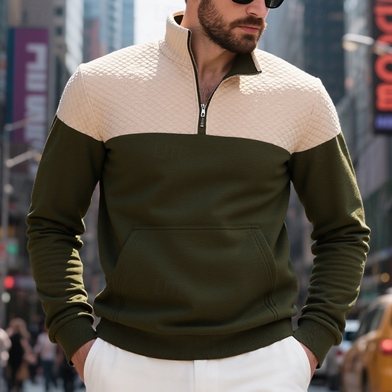 Hombre Sudadera Sudadera con estampado de gofres Sudadera con capucha y cremallera de un cuarto Sudadera con capucha de lana Sudadera con capucha forrada de polar Negro Verde Ejército Azul Marino 2025 - $23.99 –P4