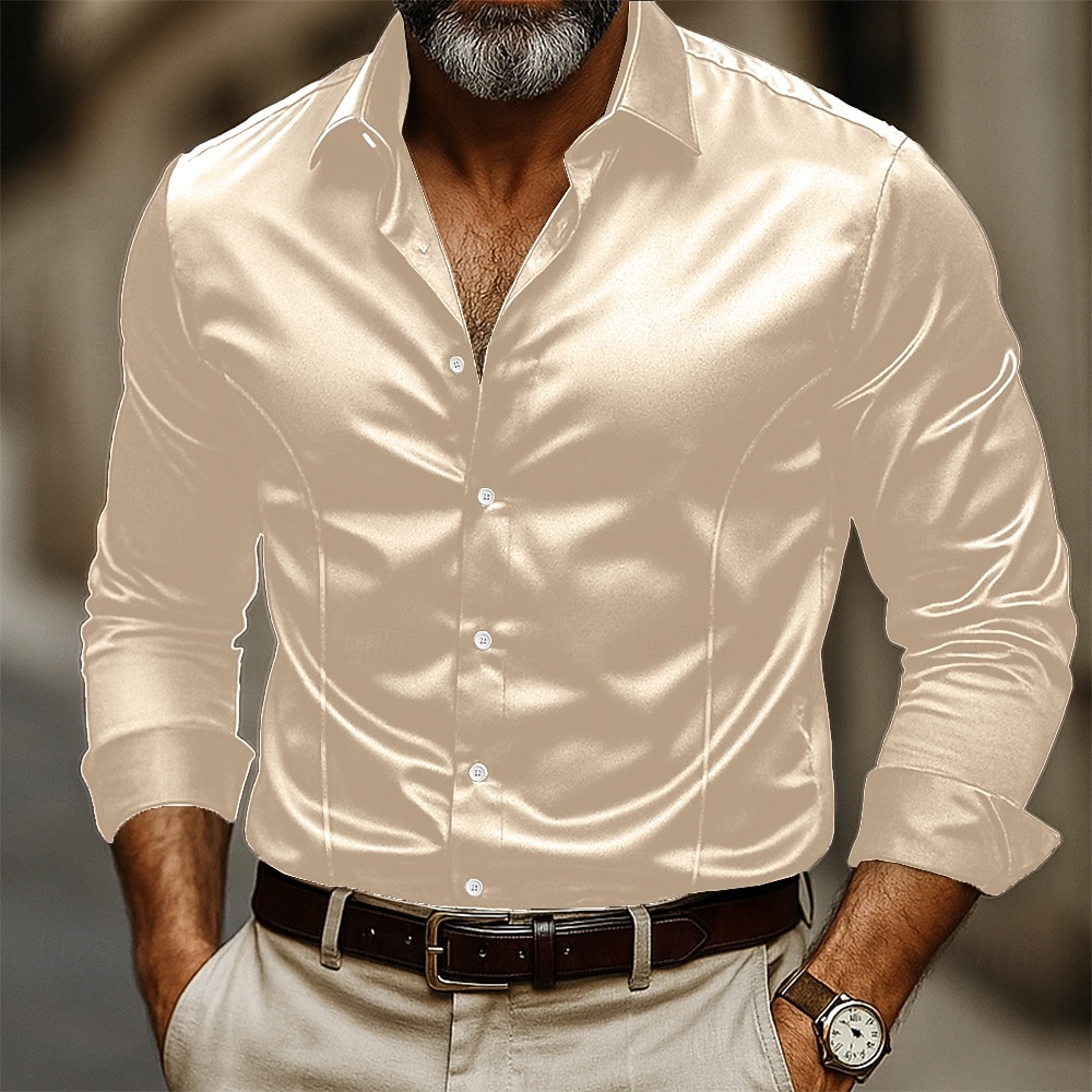 Per uomo Camicia Come la seta Camicia in raso Camicia elegante Camicia casual Camicia con Bottoni Semplice Affari Abbigliamento casual alla moda Nero Giallo Rosso Blu marino Manica Lunga Colletto del 2025 a $21.99 –P14