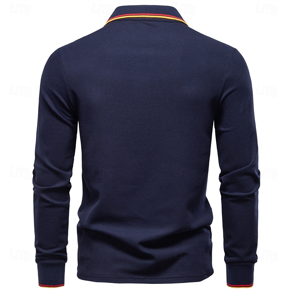 Hombre Polo Trabajo Negocio Cuello Vuelto Manga Larga Ocio Cómodo Plano Bloque de Color Puro Todas las Temporadas Ajuste regular Rojo rubí Negro Blanco Azul Marino Oscuro Gris claro Verde Ejército 2026 - $22.99 –P38