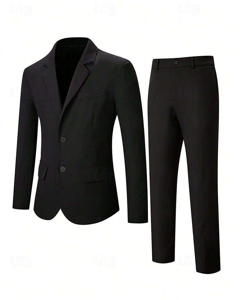 Hombre chaqueta Conjunto Negocio Fiesta de Cóctel Fiesta de Boda 2 Piezas Moda Casual Primavera Otoño Poliéster Plano Bolsillo Botones Cómodo Botonadura Simple Chaqueta de sport Negro 2026 - $60.99 –P5