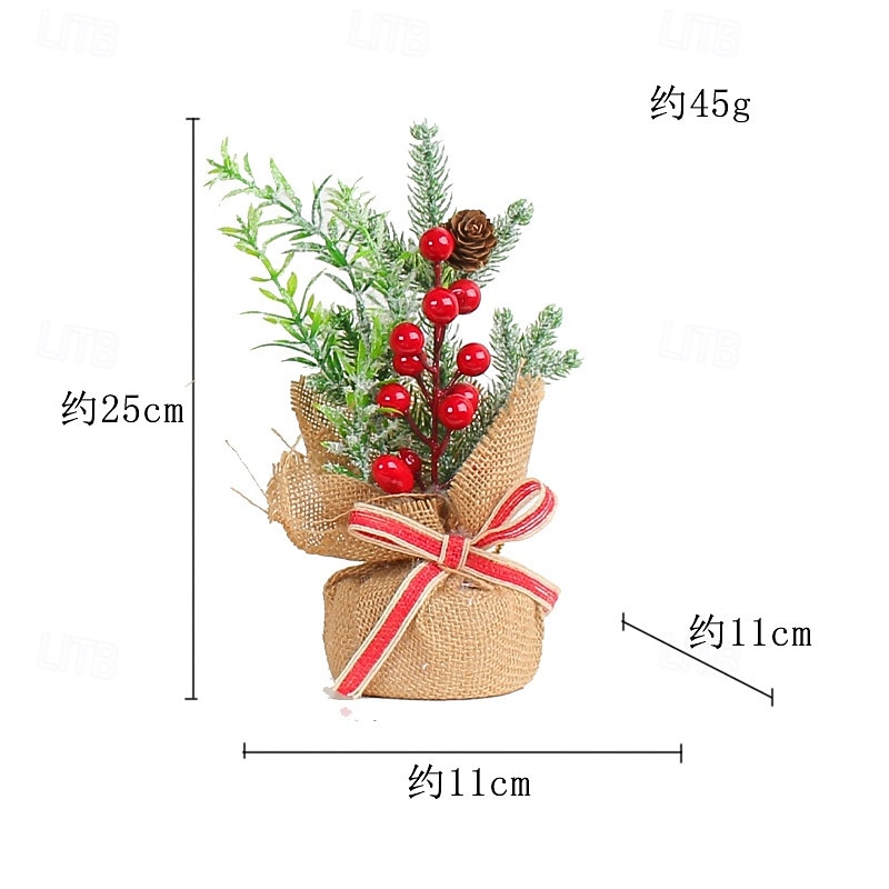 Mini sapin de Noël artificiel de table, décoration de Noël, aiguilles de pin enveloppées de toile de jute, baies rouges, mini sapin de Noël pour décoration de table festive à la maison, accessoire de de 2025 ? $9.49 –P6