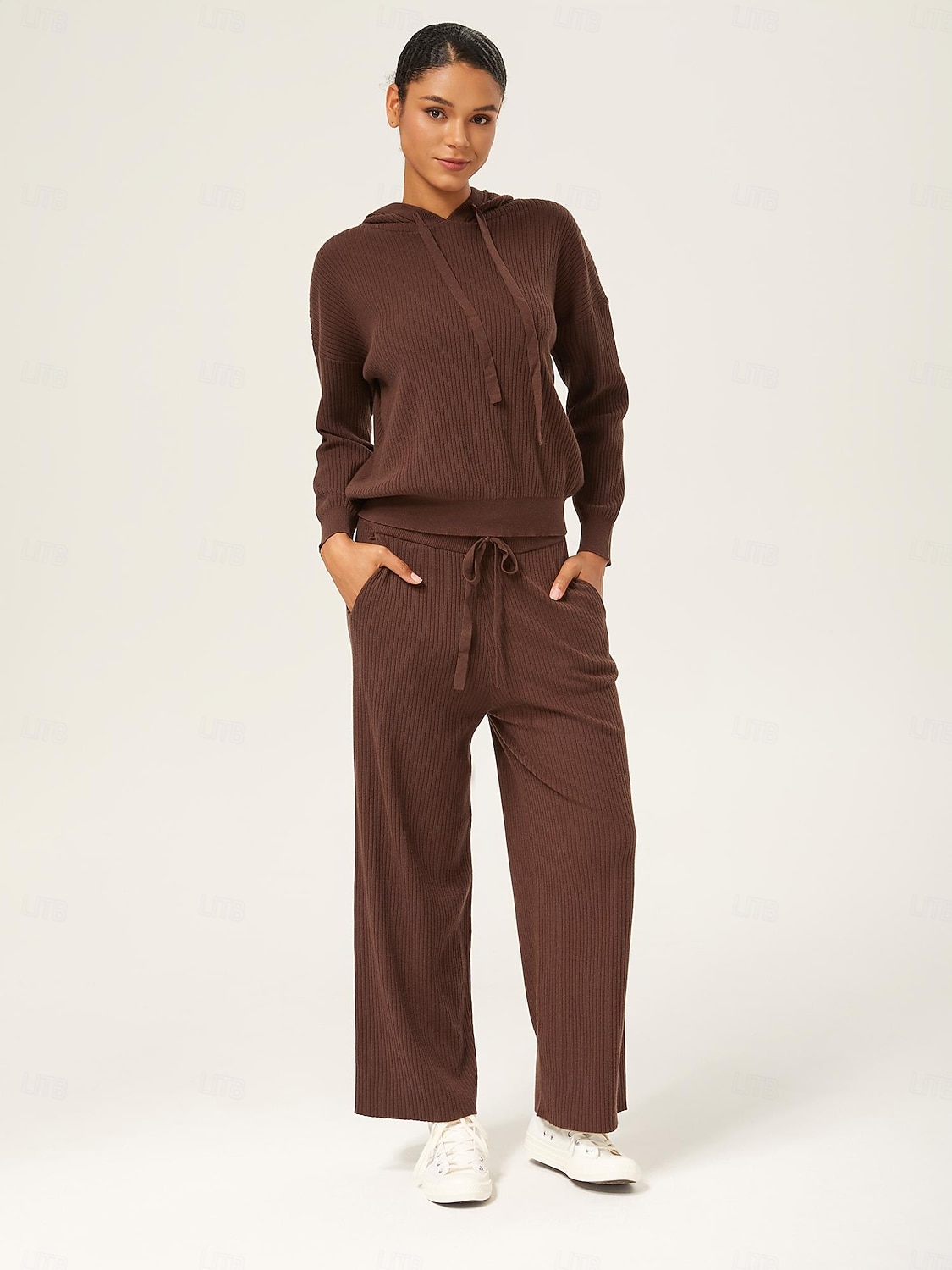 Damen Unisex Einfarbig Mit Kapuze Lässig Weites Bein Langarm Braun S M L Herbst 2025 - $122.99 –P1