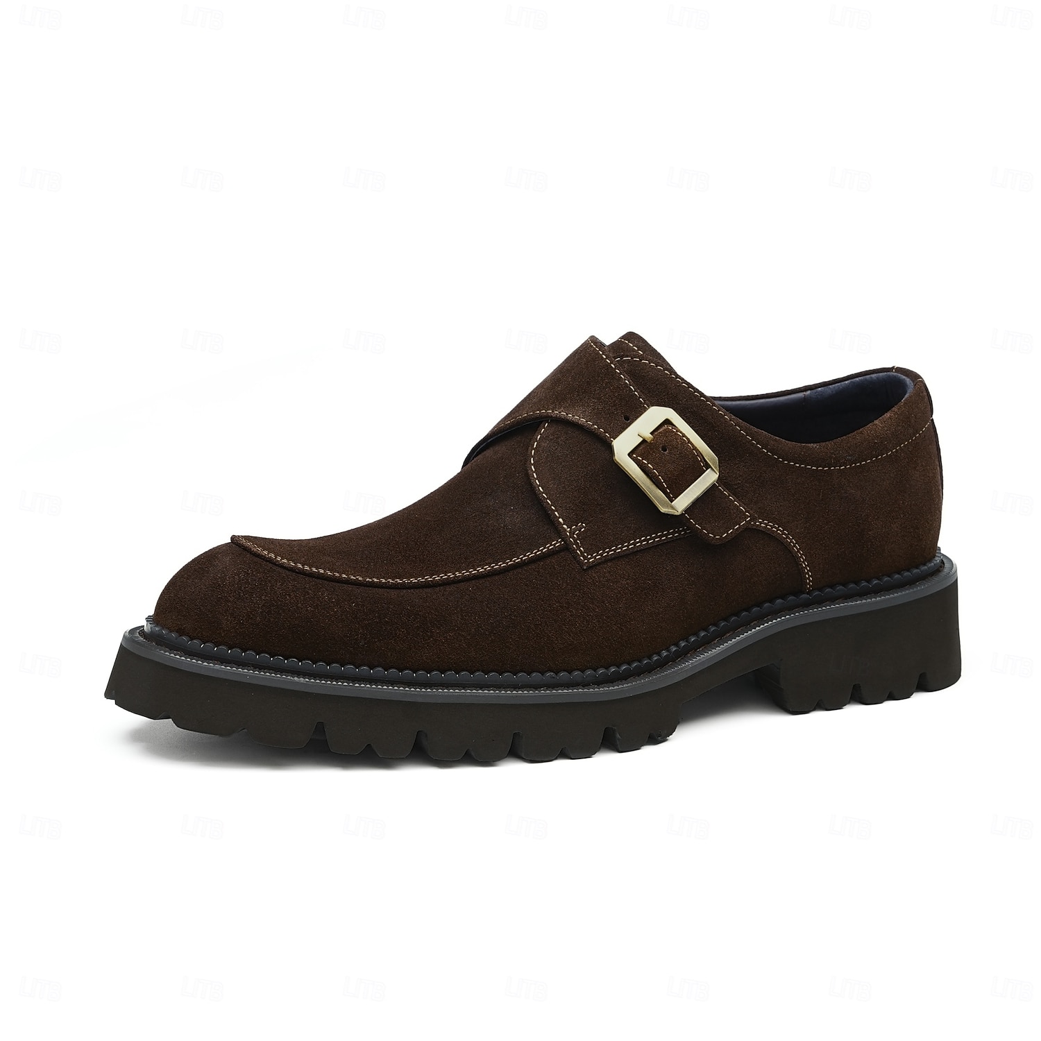 Chaussures à boucle en cuir suédé marron pour homme - Chaussures classiques en cuir de vachette véritable de première couche pour le bureau et les occasions formelles de 2025 ? $99.99 –P2