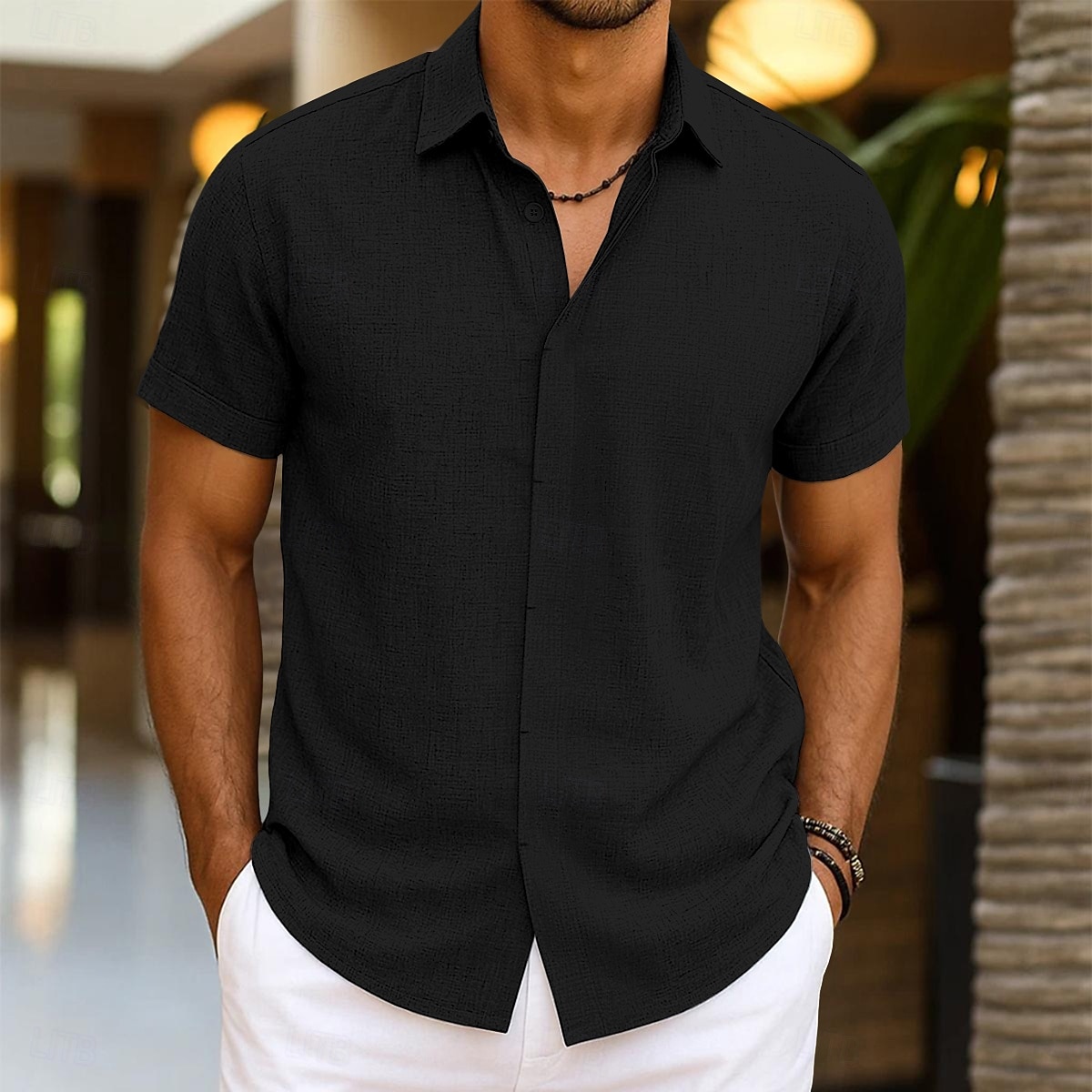 Per uomo Camicia Camicia di lino Camicia Estiva Camicia button-down Camicia casual Camicia da Spiaggia Semplice Vacanza Casuale Nero Bianco Rosa Blu Manica Corta Colletto Estate Abbigliamento del 2025 a $21.99 –P11
