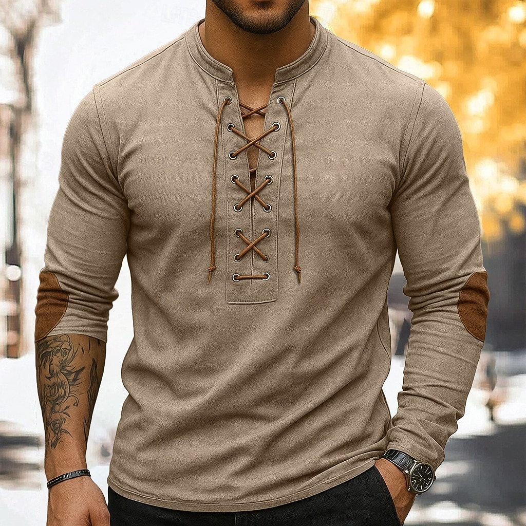Férfi Henley ing Tee Top Hosszú ujjú ing Hosszú ujj Henley Nyár Ősz Színes Divat Dizájn Alap Fűzős Vakáció Utca Hétköznapi Sötétkék Stétszürke Katonai zöld Férfi felső póló 2025 - $17.99 –P8