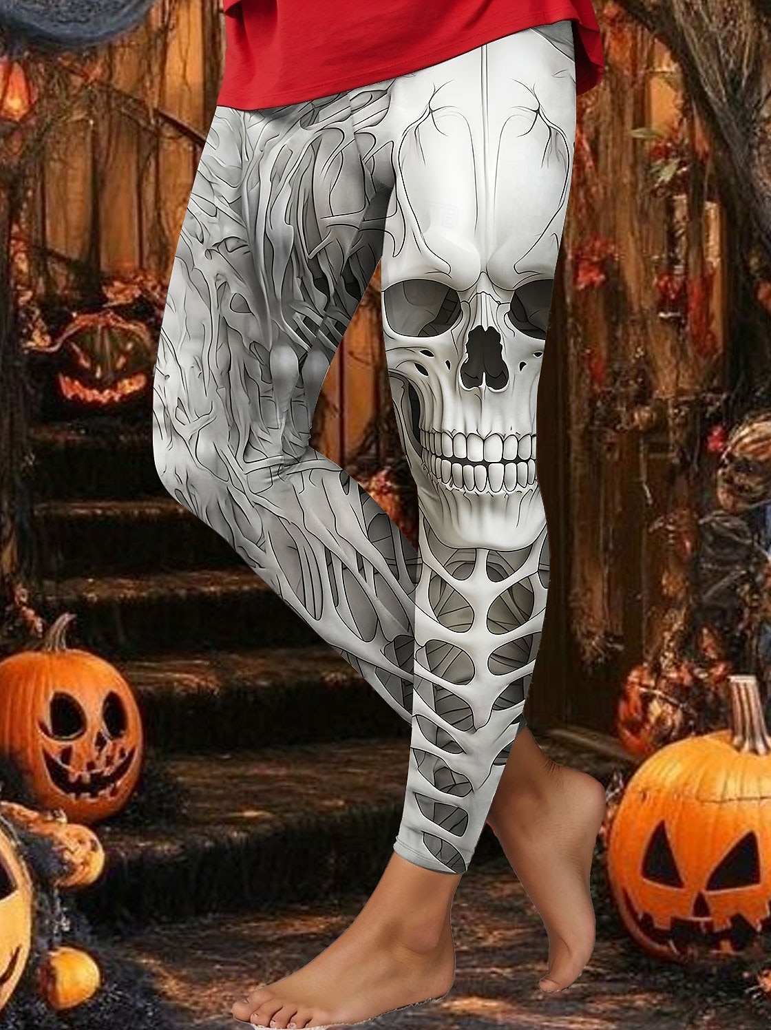 Dámské Legíny prázdniny Vinobraní Módní Po kotníky Vysoký pasPantsHalloween Grafika Lebky předvečer Všech svatých Potisk Yumuşak Prodyšné Elastické Dovolená ulice Ležérní Bílá Vodní modrá Trávov 2025 - $22.99 –P2