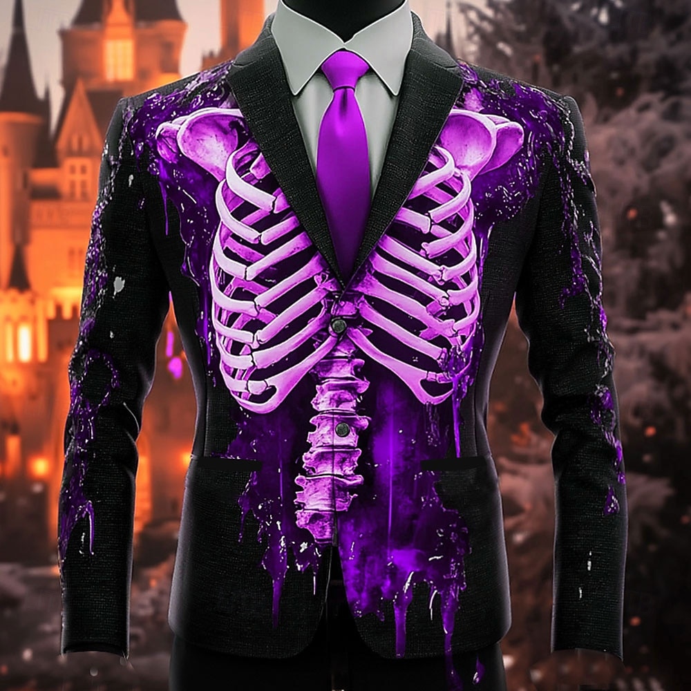 Halloween Herr Skelett Kavajjacka Ledigt Mörk Festival 3D-utskrift Vår Höst Vinter Trubbig Långärmad Rubinrött Orange Grön 2025 - $73.99 –P4