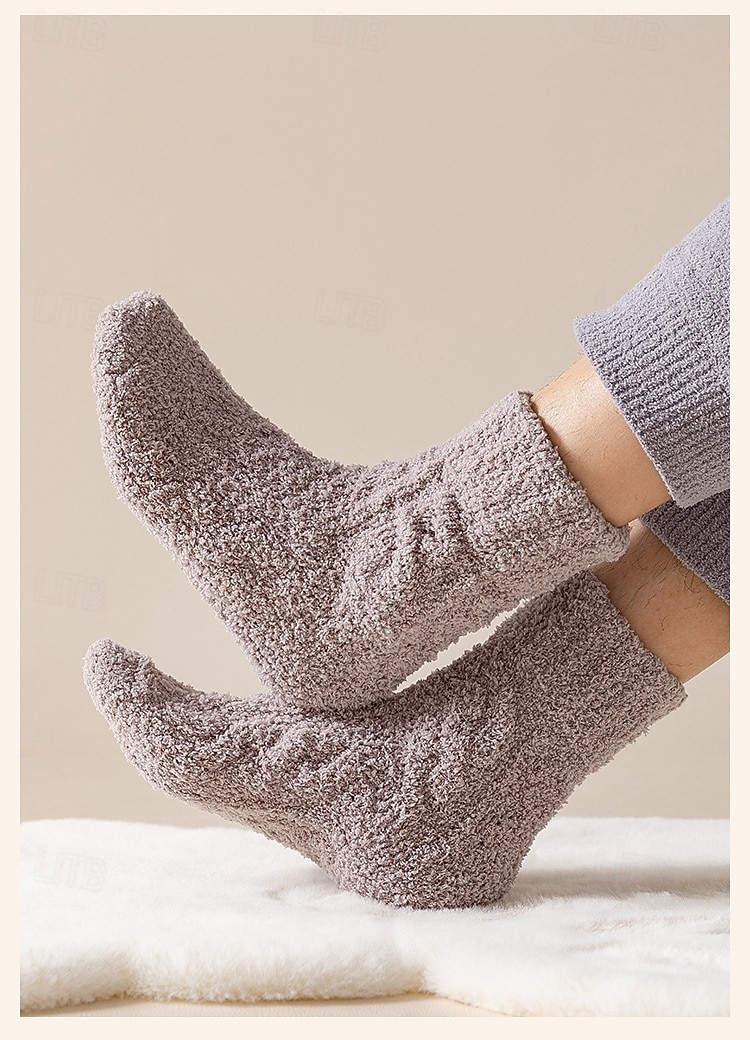 женские носки, не линяют, плотные зимние носки-тапочки из однотонного кораллового флиса, теплые домашние носки с силиконовой нескользящей подошвой 2026 - $7.99 –P3