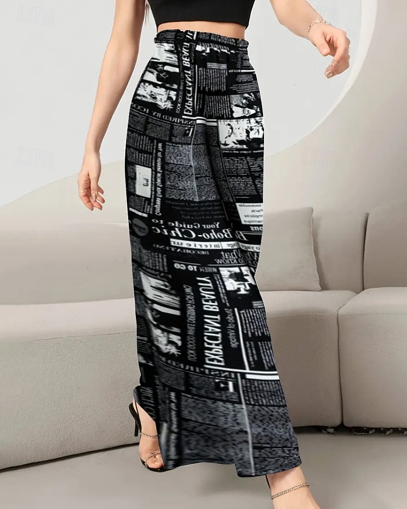 نسائي ساق عريضه بنطلون أناقة الشارع كاجوال مكتمل الطول ارتفاع متوسط زهور مرونة الخصر طبع مريح الأماكن المفتوحة عطلة مناسب للخارج أسود أبيض الخريف عادي 2025 - $20.99 –P4