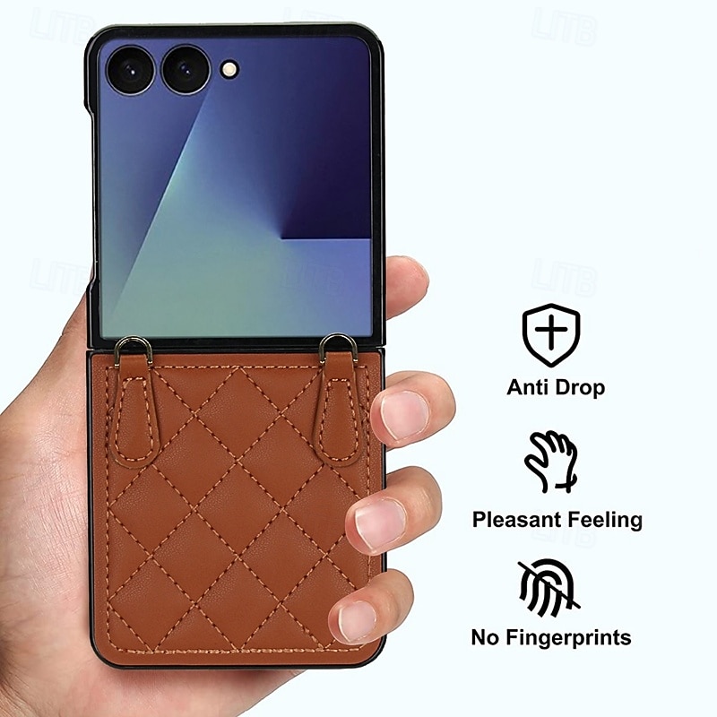 2025年 電話 ケース 用途 サムスンのギャラクシー Zフリップ7 Zフリップ6 Z Flip 5 Z Flip 4 バックカバー ストラップ付き 耐衝撃 レトロ風 TPU PUレザー コレクション – $22.99 –P4